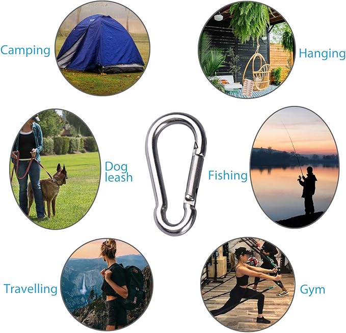 8pcs Small Carabiner Clip M4 Heavy Duty Caribeener Clips Spring Snap Hooks Stainless Steel for Flag Pole Bird Feeders Key Chain Camping Hiking Climbing Traveling Fishing (8-Pack)