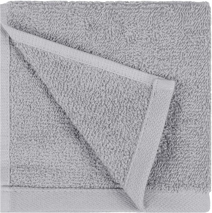 Basics Fast Drying Cotton Washcloths for Bathroom, Machine Washable, Extra Absorbent, 12 x 12 in, Gray, 24-Pack