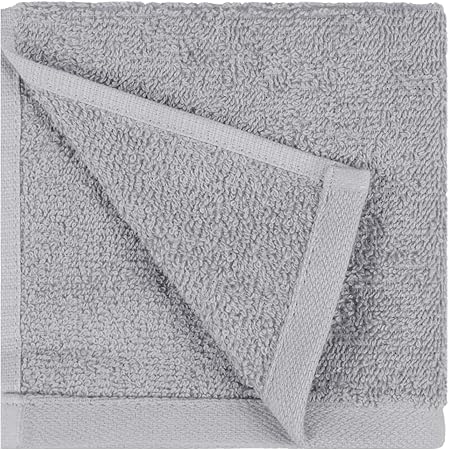 Basics face Towels for bathroom, 100 Cotton Extra Absorbent washcloth, Fast Drying salon towel - 24 Pack Gray (12 x 12 inches)