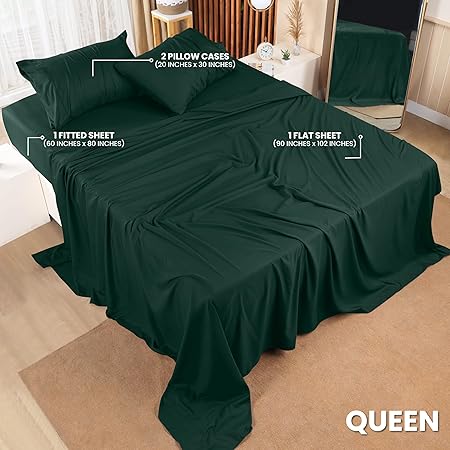 Utopia Bedding Queen Bed Sheets Set - 4 Piece Bedding - Brushed Microfiber - Shrinkage and Fade Resistant - Easy Care (Queen, Emerald)