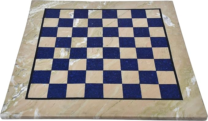 15x15 Marble and Lapis Lazuli Stone Chess Board - Handcrafted Luxury Game Board for Chess Enthusiasts and Collector
