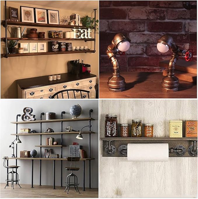 Baby Flower 4 Way Stereo Cross Malleable Iron Pipe Fitting Cast Iron Connector Threaded Pipe Retro Style DIY Table, Chair, Shelf Casting Galvanized Black Trim (1 in)
