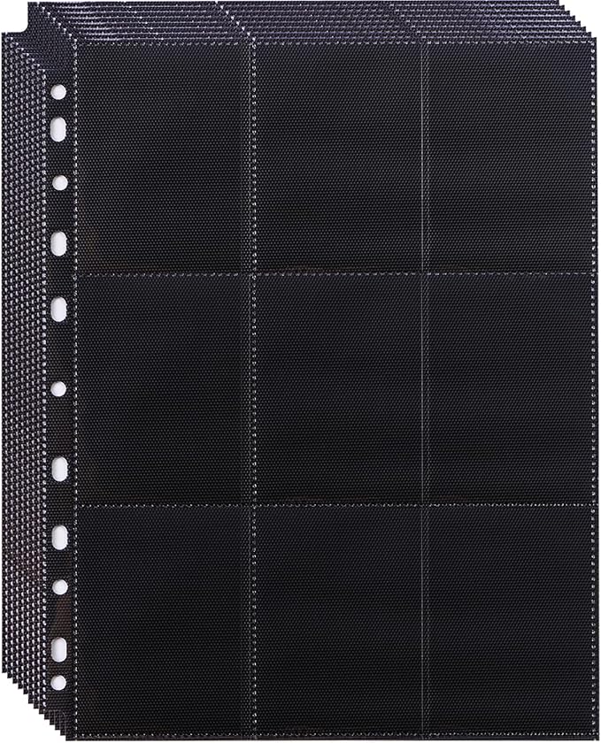 20 Pack 360 Pockets Black Trading Card Sleeves Binder Sheets, Double Sided Thicken Game Card Sleeves for 3 Ring Binder, 9 Pocket Side Loading Page Protector for MTG, Yugioh, Game, Baseball Cards