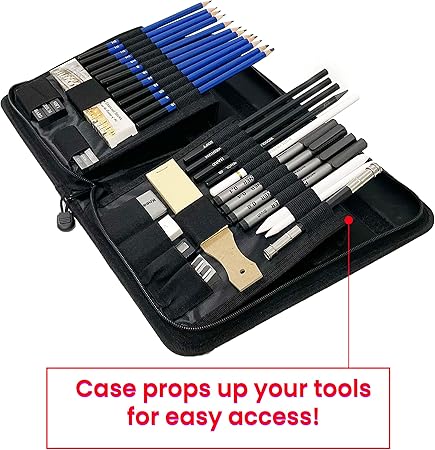 40PC Drawing Kit - Pencil, Marker, White Charcoal, Graphite and More. Gift Set Perfect for Beginners, Professional Artists, Painters, Students - Art Supplies With Pop-Up Carrying Case
