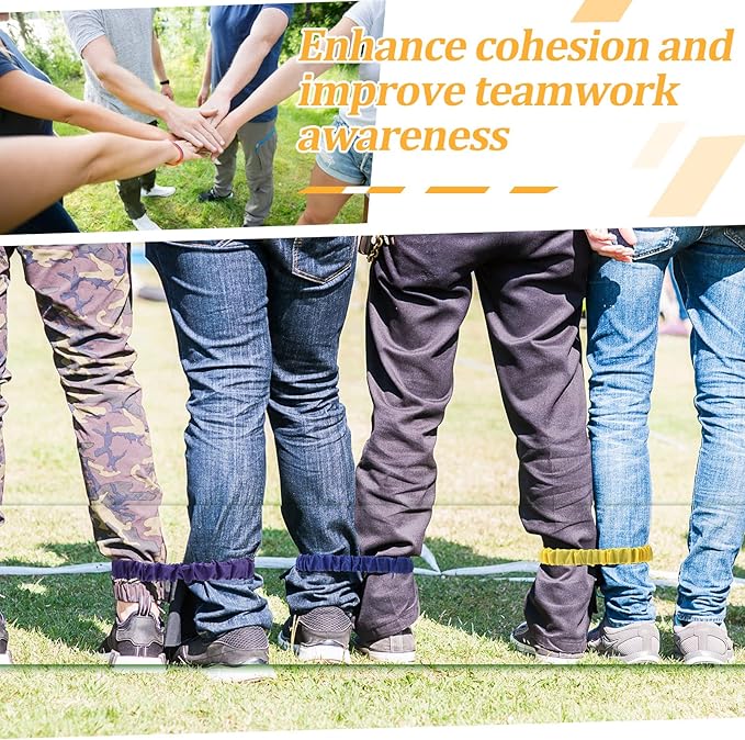 12 Pieces 3 Legged Race Bands Colorful Elastic Tie Rope for Birthday Relay Race Game Carnival Field Day Backyard Indoor Outdoor Team Building Game Party Supplies