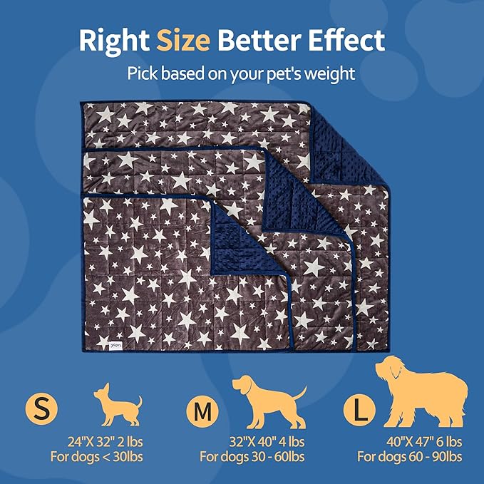 LaSyL Weighted Blanket for Pets Thunder Blanket for Dogs Anxiety Premium Soft Minky Relaxation Calming Anti Anxiety Blue Grey Star, Washable Small 24" L x 32" W