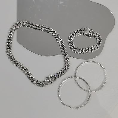 Tennis Necklace Bracelet for Women, Sterling Sliver, Dainty Chocker Necklace, Crystal Bracelet for Womwnen, Wedding Jewelry for Bride, Sparkly Party Prom Hypoallergenic