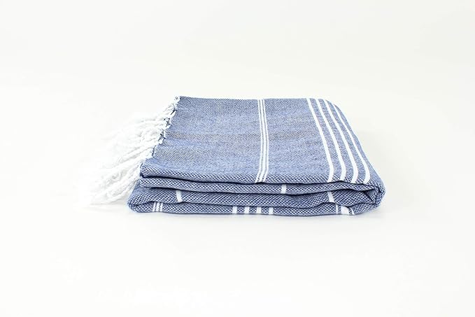 Turkish Towel Fouta Peshtemal for Beach Bath Spa Yoga Hammam Gym Pool Wrap Pareo Sarong 100 Cotton (Navy Blue)