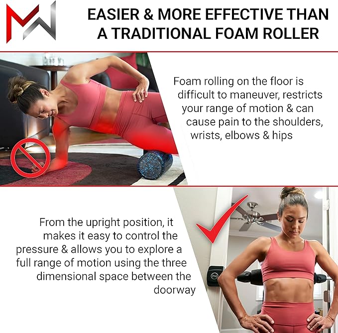 Mobility Wall- Stand Up Door Mounted Smooth Foam Roller for Soft Tissue Massage & Muscle Recovery for Exercise, Includes 1 Trigger Point Attachments
