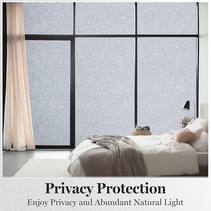 DUOFIRE Window Privacy Film, Sparkling Frosted Glass Window Film, UV Blocking Non-Adhesive Static Cling Window Clings, No Glue Removable Window Coverings for Home Office Bathroom, 11.8 X 78.7 inch