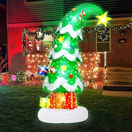 6 FT Christmas Outdoor Inflatable Decorations, Blow Up Christmas Tree with LED Light for Xmas Holiday Party Garden, Yard, Lawn Decor
