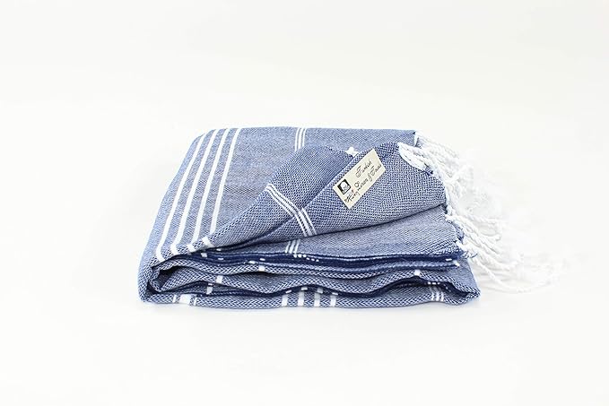 Turkish Towel Fouta Peshtemal for Beach Bath Spa Yoga Hammam Gym Pool Wrap Pareo Sarong 100 Cotton (Navy Blue)