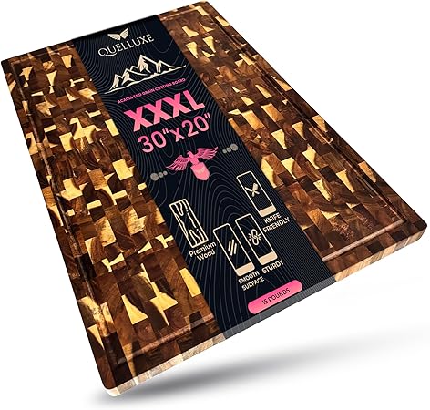 30" x 20" Acacia Wood End Grain Cutting Board Extra Large, XXXL Noodle Board Stove Cover, Heavy-Duty Butcher Block, 3XL Meat Chopping Board, Oversized Turkey Carving Board, Charcuterie Board