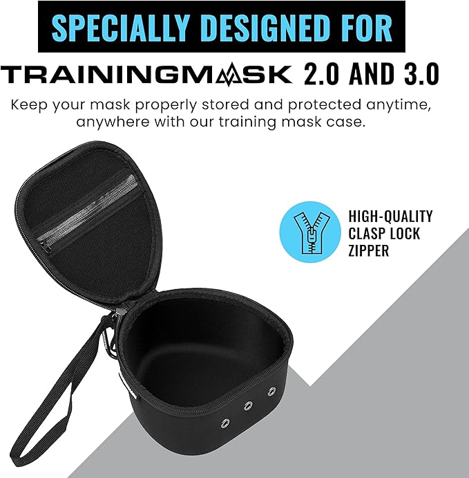 Training Mask Hard Carry Case with Quick Zip Pouch - Internal Soft Webbing for Any Workout, Cardio and Endurance, Fitness, Breathing Resistance, Running (Black)