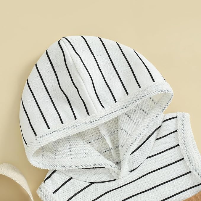 Infant Toddler Baby Boy Girl Sleeveless Hooded Romper One Piece Striped Jumpsuit Coverall Newborn Summer Clothes