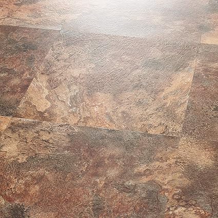 Majestic Self Adhesive 18-Inch Square Vinyl Floor Tiles, 10 Tiles - 18" x 18", Rustic Copper Slate Pattern - Peel Stick, DIY Flooring for Kitchen, Dining Room Bathrooms by Achim Home Decor