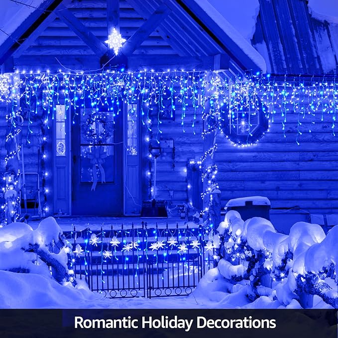 Led Christmas Lights Outdoor Christmas Decorations Hanging Lights 400LED 8 Modes 75 Drops, Waterproof Outdoor Indoor Fairy Christmas Light for Party, Holiday, Wedding Decorations (Blue)
