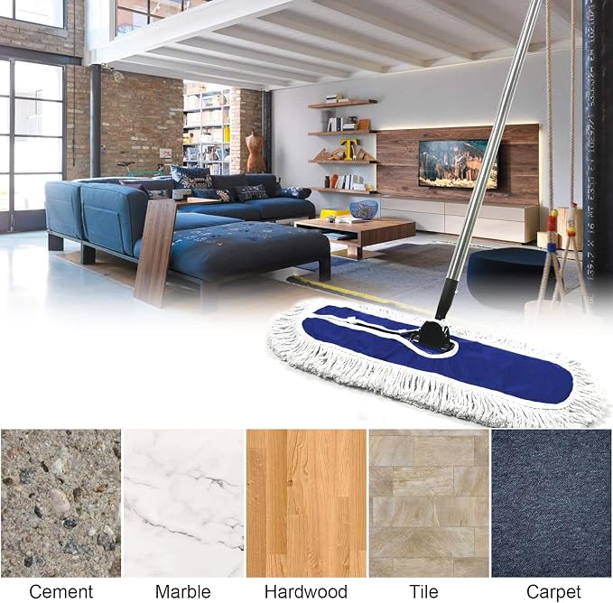 24" 3 Pack Industrial Strength Cotton Dry Dust Mop Head Refill, Fits 24 Inch Frame, Hardwood Floor Duster Broom, Dry Floor Cleaning for Hardwood, Ceramic, Marble Tile