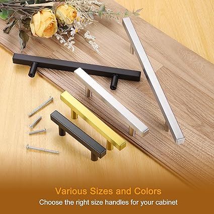 uxcell Kitchen Cabinet Handles, 1Pcs 4" - Stainless Steel Square Cabinet Pulls with Screws, Brushed Drawers Handles for Furniture Wardrobe Door (Black)
