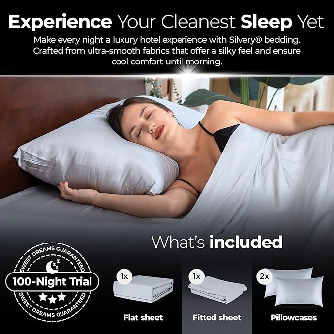 Silvery Silver Infused Bed Sheets Set - Award-Winning Self-Cooling Fabric with Self-Cleaning Silvery Technology™ for Hygienic Sleep - Luxurious Silky Soft Comfort (Gray, King)