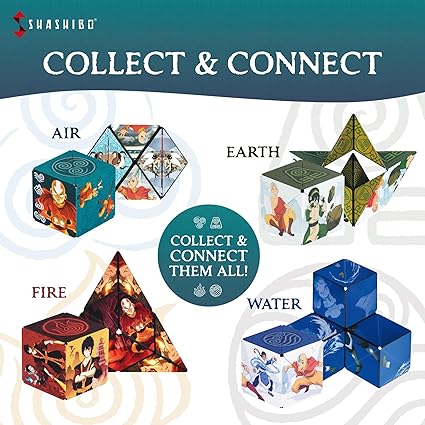 SHASHIBO Avatar The Last Airbender Shape Shifting Box - Award-Winning, Patented Magnetic Puzzle Cube w 36 Rare Earth Magnets - Fidget Transforms Into Over 70 Shapes (Avatar - Air)