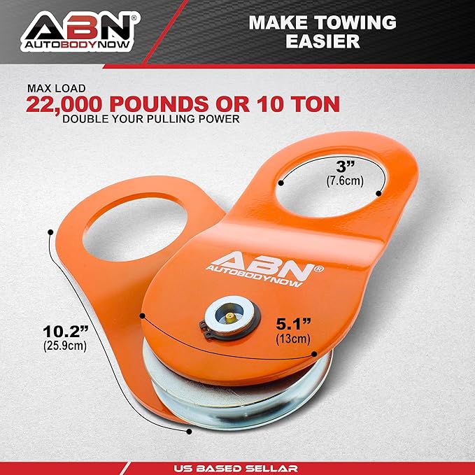 ABN Cable Pulley Snatch Blocks for Winches - 22,000lbs Capacity UTV Winch Accessories Recovery Gear 1-Pack Pulley Block