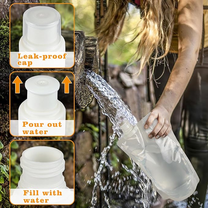 4 Pack Collapsible Water Bottles, Foldable Water Bottles for Traveling, Soft Water Bottle for Hiking, Running, Camping with 4 Loops