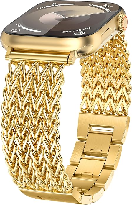 Minyee Compatible with Apple Watch Band 4140384445464942mm Women, Dressy Stainless Steel Metal Chain Strap Mermaid Designer Link Bracelet Wristband for iWatch Series 10 9 8 7 6 5 4 3 Ultra SE