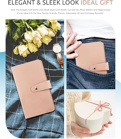 Credit Card Holder, Leather Business Card Organizer with 96 Card Slots, Professional Card Book Case for Cards and Important Documents to Prevent Loss or Damage (Pink)