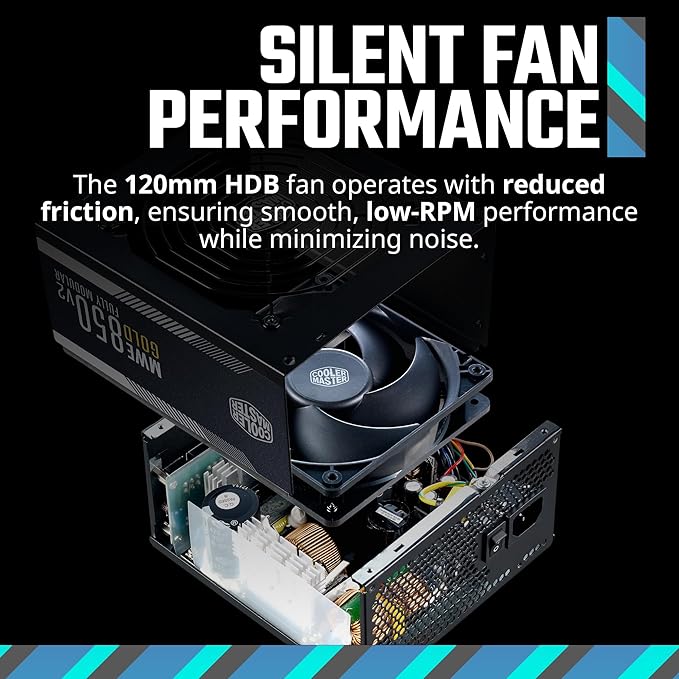 Cooler Master MWE Gold 850 V2 Full Modular, 850W, 80 Gold Efficiency, 2 EPS Connectors, 120mm HDB Fan, Semi-fanless Operation, 5 Year Warranty