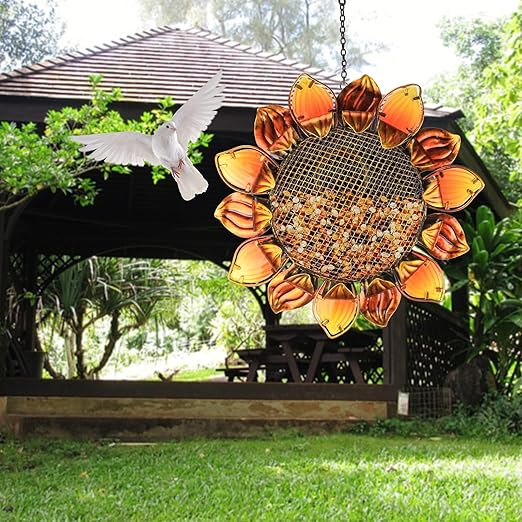 MUMTOP Wild Bird Feeders 14" Metal Sunflower Outdoor Bird Breeders Can Hang in Patio Garden Trees with Hook