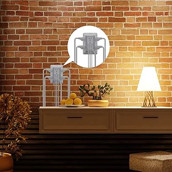 Outlet Extender USB Wall Charger - POWRUI 6 AC Surge Protector Outlets with 3 USB Ports (1 USB C) and Night Light, 3-Sided Multi Plug Wall Outlet Power Strip with Spaced Outlets, ETL Listed, White