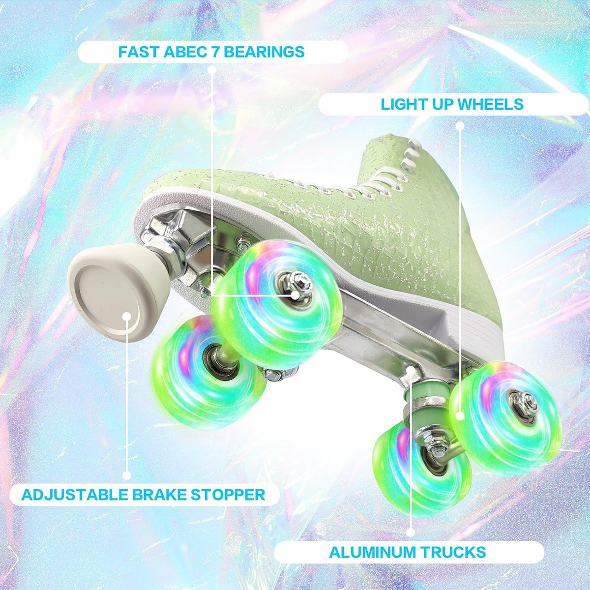 Roller Skates for Women Girls and Kids, Light Up Wheels - Quad Outdoor PU Leather High-Top Design Derby Rollerskates for Beginners Youth Sizes 2 3 4 5 6 7 8 9 10 11