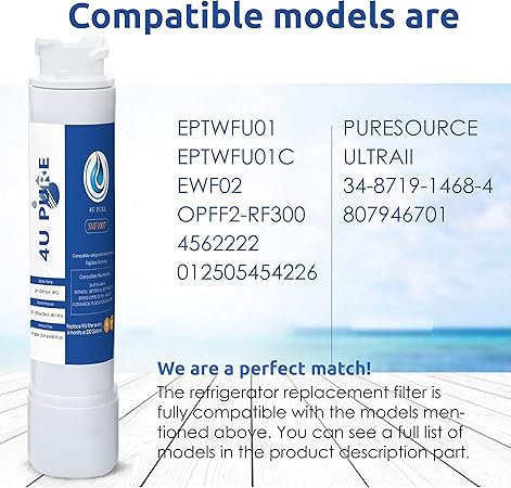 Replacement for EPTWFU01, ur Sur Ultra 2, EWF02, 012505454226, 4562222 Refrigerator Water Filter, Pack of 2