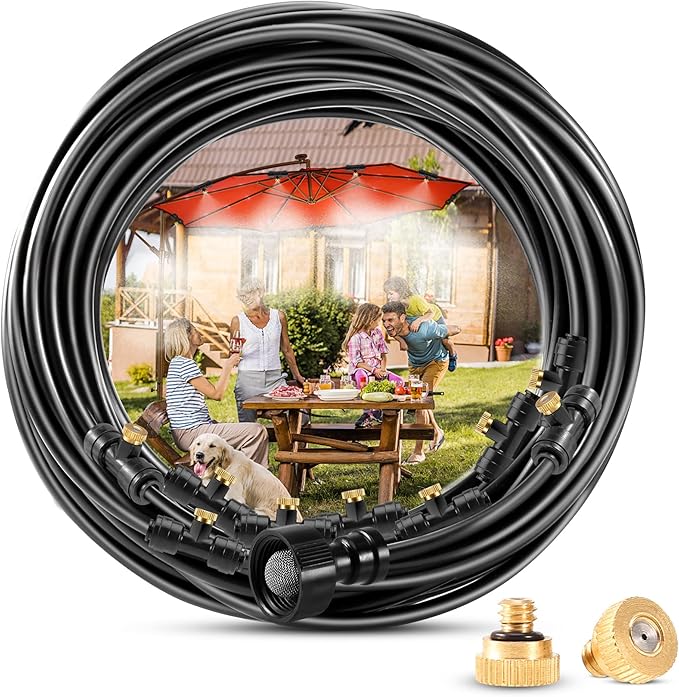 Misters for Outside Patio, 50 FT Misting System for Cooling Outdoor, Mister System for Outside Patio Producing Water Mist in Backyard, Trampoline, Porch, Deck, Umbrella, Garden
