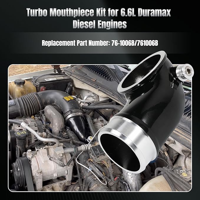 6.6 Turbo Mouthpiece and Resonator Plug Kit, LLY Turbo Mouthpiece for Duramax 6.6L LLY 2004.5-2010, Inlet Manifold Intake Elbow for Chevy Silverado for GMC Sierra Trucks with Billet Resonator Plug Cap