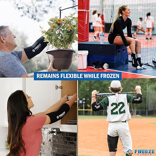 FreezeSleeve 2 Pack Ice & Heat Therapy Sleeve- Reusable, Flexible Gel Hot/Cold Pack, 360 Coverage for Knee, Elbow, Ankle, Wrist- Black, Large