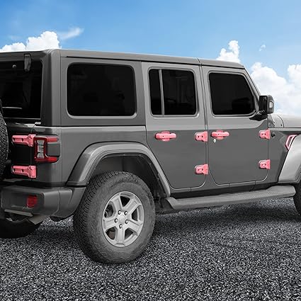 JeCar Exterior Trim Kits Door Hood Hinge Covers Door Handle Side Vent Tailgate Hinge Trim Covers Exterior Accessories Compatible with Jeep Wrangler JL JLU 2018-2023 24 Doors, Pink