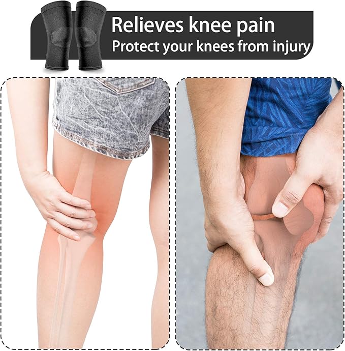 2 Pair Knee Brace Compression Sleeves Knee Support Brace for Meniscus Tear, Lightweight Knee Sleeve for Arthritis Pain Relief, Knee Support for Men and Women for Running, Weight Lifting (Black, Beige)