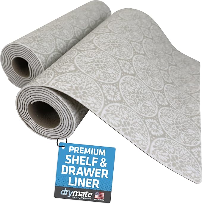 Drymate Luxury lining for shelves and drawers, thick padded fabric, non-adhesive, absorbent, waterproof, non-slip, kitchen cabinet liners, cabinets (made in USA) (12 x
