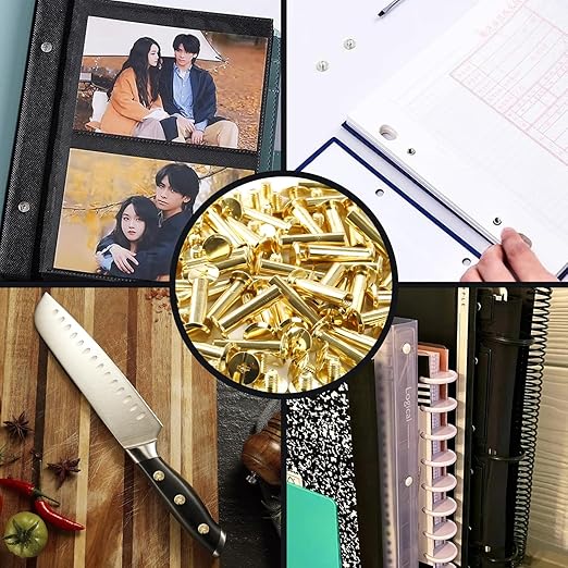 Chicago Binding Screws - 5mm x 12mm Binding Posts - 9.5mm Phillips Nut - Chicago Screw Binding Post Screw Kit for DIY Leather Decoration Scrapbook Photo Albums Bookbinding (Gold, 50 PCS)
