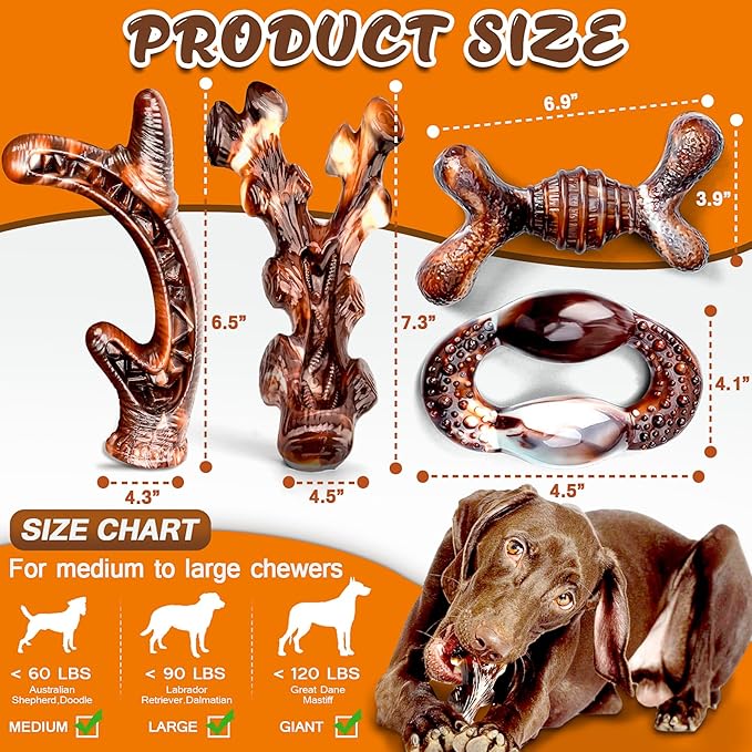 Pack of 4 dog chew toys for aggressive chewers, sturdy and indestructible bacon flavored dog toys, durable nylon bone toy for breeds