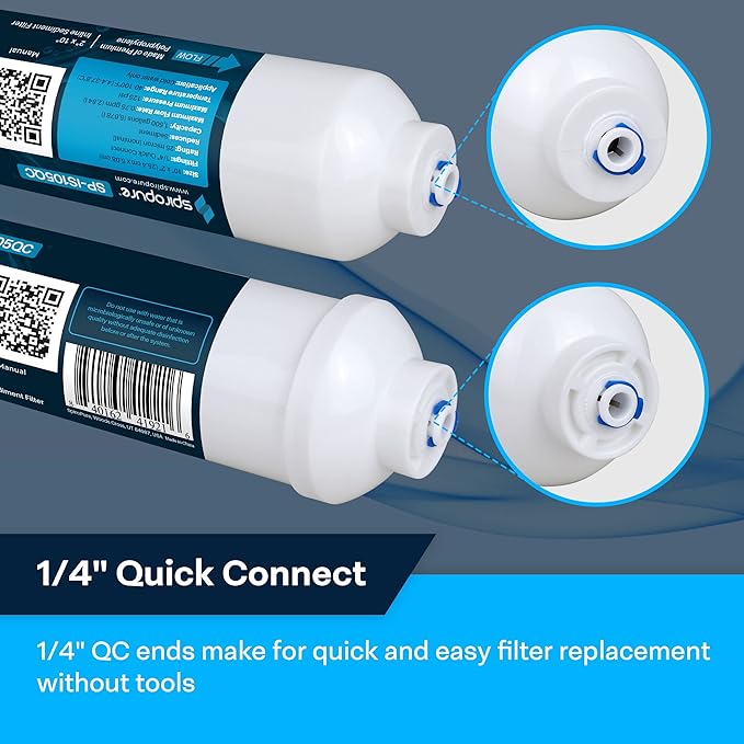 SpiroPure Inline Sediment Water Filter with 1/4" Quick-Connect, 2" x 10" (1 Pack)