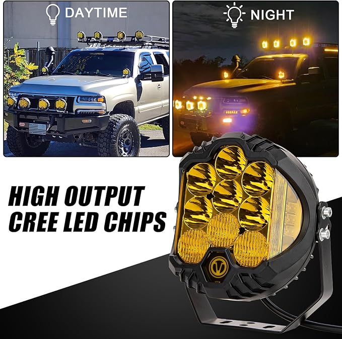 PSLER 7 Inch Amber Round LED Offroad Light - 35W 8000LM Spot Flood Combo, IP67 Waterproof Driving Light Bar with DRL for Wrangler Pickup SUV ATV UTV Golf Cart Trucks 4x4, F150-1 Pack