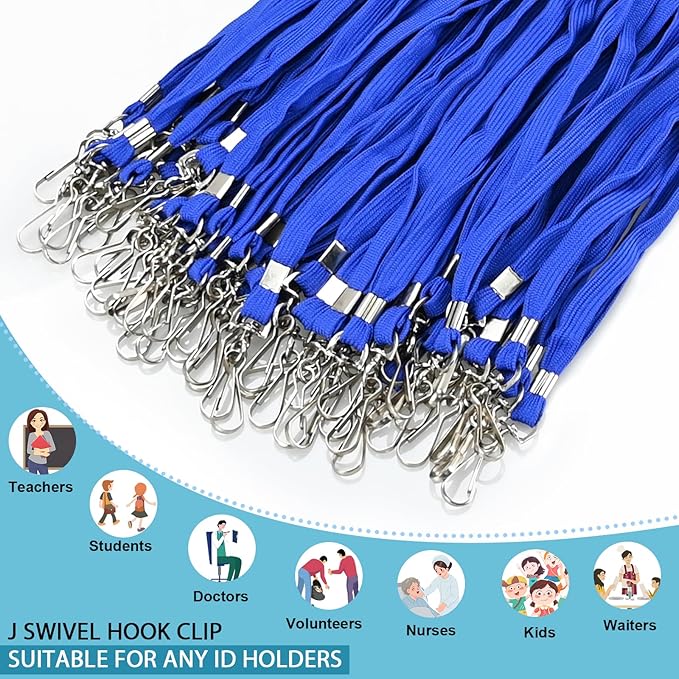 50 Pcs Badge Lanyards Flat Lanyards for ID Badges Bulk Blue lanyard with Swivel J Hook Clip for Office Worker, Student, Teacher