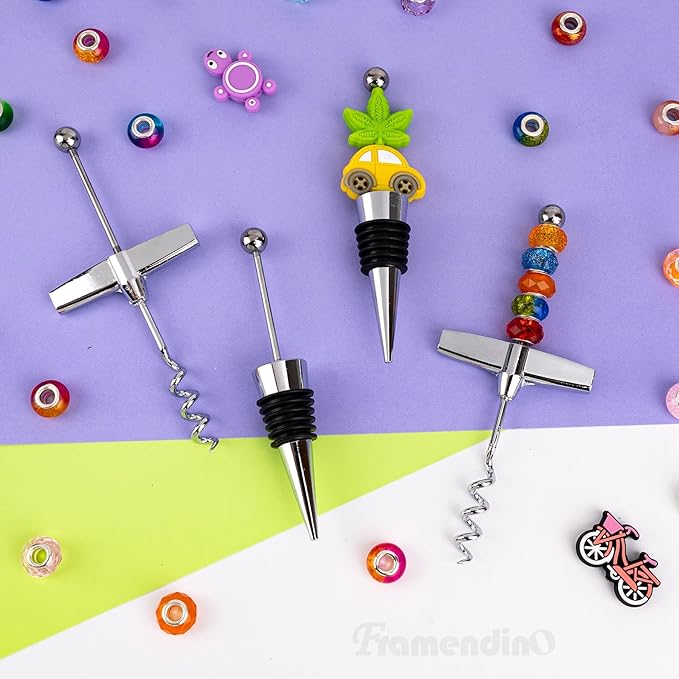 Framendino, 17 Pack Beadable Travel Corkscrew Bottle Opener with Wine Stoppers Set Beaded Stopper Cork Remover for Kitchen Bar Restaurant