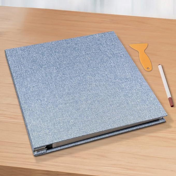 Large Photo Album Self Adhesive Scrapbook Album for 4×6 5×7 8×10 Pictures DIY Magnetic Linen Cover Album 40 Pages for Family Wedding Gifts with Metal Pen and Plastic Board