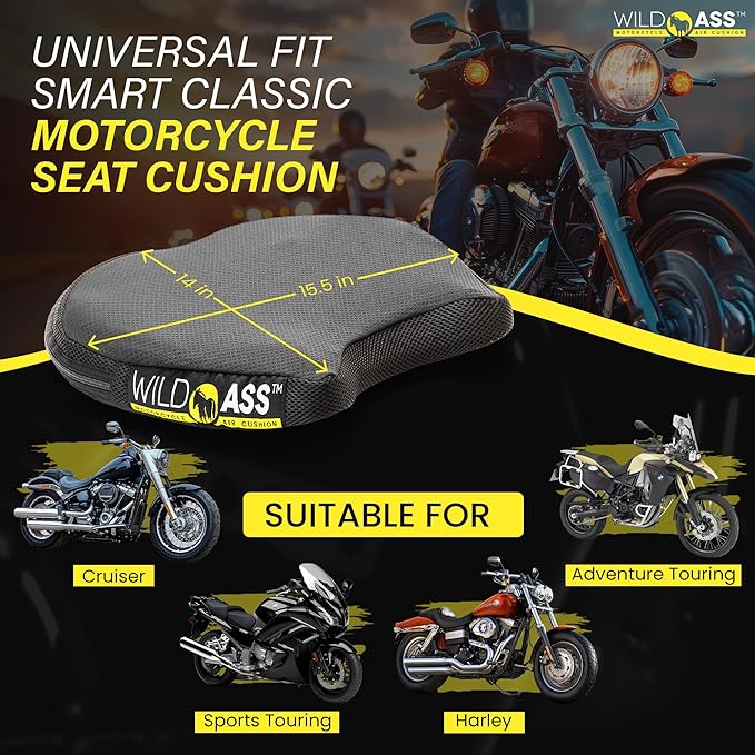 Motorcycle Air Gel-Classic Smart Seat - Ergonomic Universal Fitting Air Adjusting Pad with Straps - Ultimate Rider Comfort & Relief, Cool Flow Motorcycle Accessories for Long Rides - Black