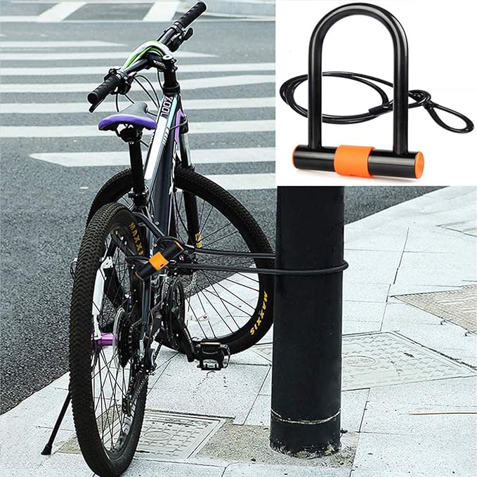 Bike U Lock with Cable Heavy Duty Bike Lock Bicycle U Lock, 14mm Shackle and 3.77ft Length Cable with Mounting Bracket for Bike Motorcycle and More
