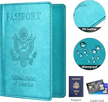 Passport and Vaccine Card Holder Combo with Vaccine Card Slot, Passport Wallet, Passport Cover Case for Women and Men(AK-turquoise)